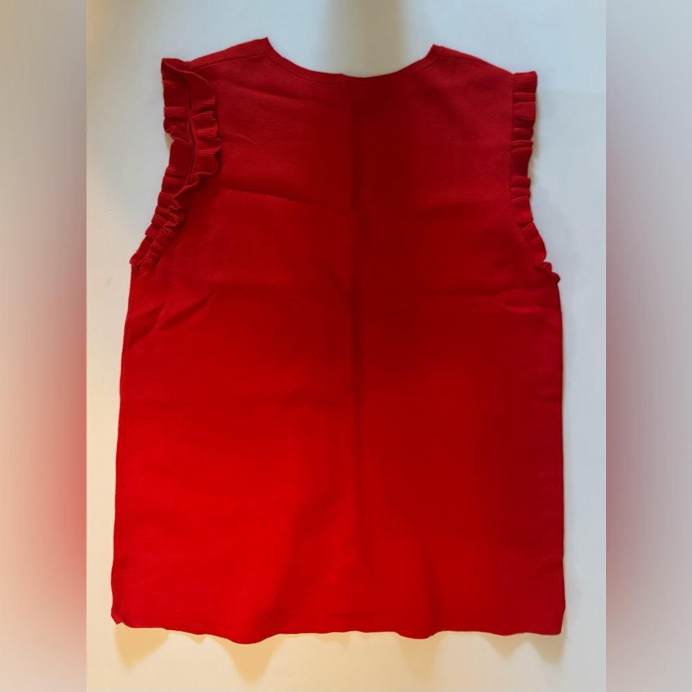 Ann Taylor Vibrant Red Ruffle edge Sleeveless Blouse